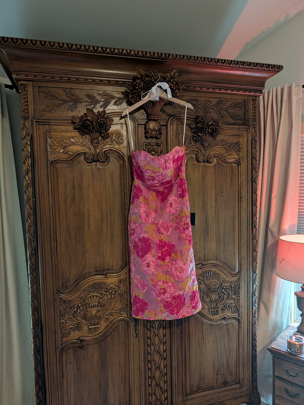 Lulu's Strapless Floral Midi Dress in Pink and Yellow